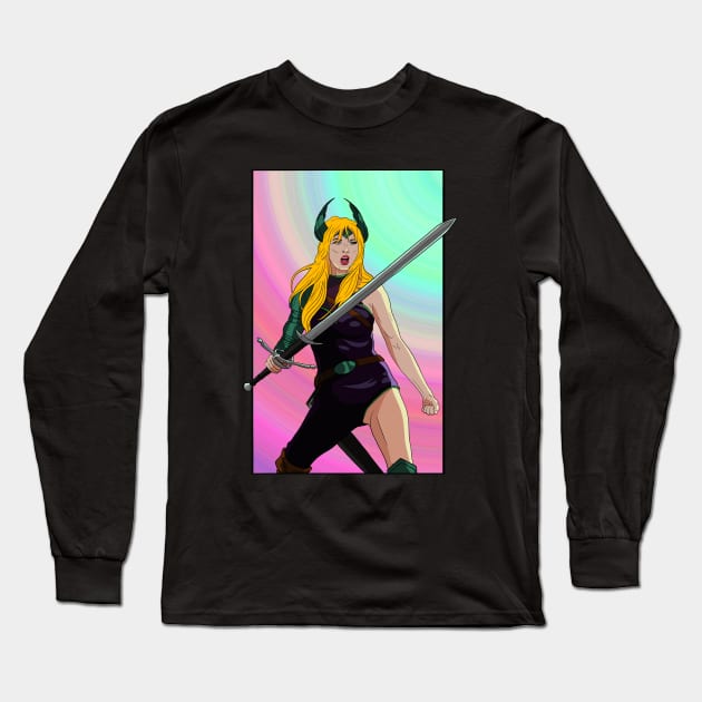 Fearless Warrior ('80s Fantasy) Long Sleeve T-Shirt by NikSwiftDraws